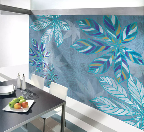 Blau blätter q8016 tapete - blau,