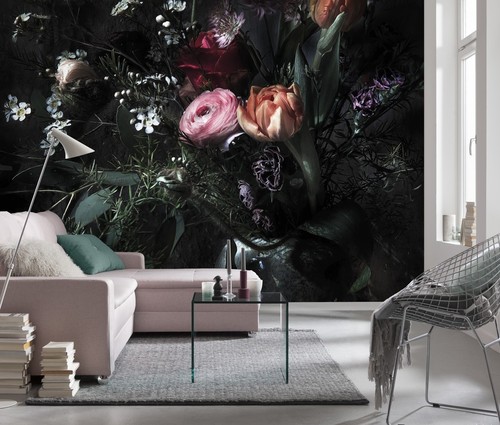 Schwarze blumen wandmural - blumen,