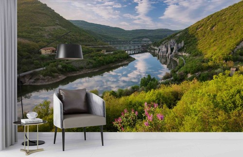 Berg fluss tapete - 3d,