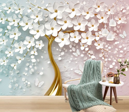 Weiß blumen m4440 tapete - 3d,